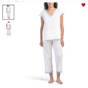 LENORA White/blue 2pc Cotton Helen Pajamas Set sz Large
